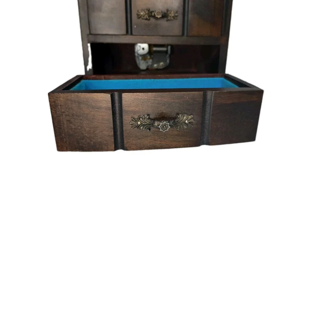VTG 70s Mele Wooden Music Jewelry Box - 3 Drawer 7.5x8